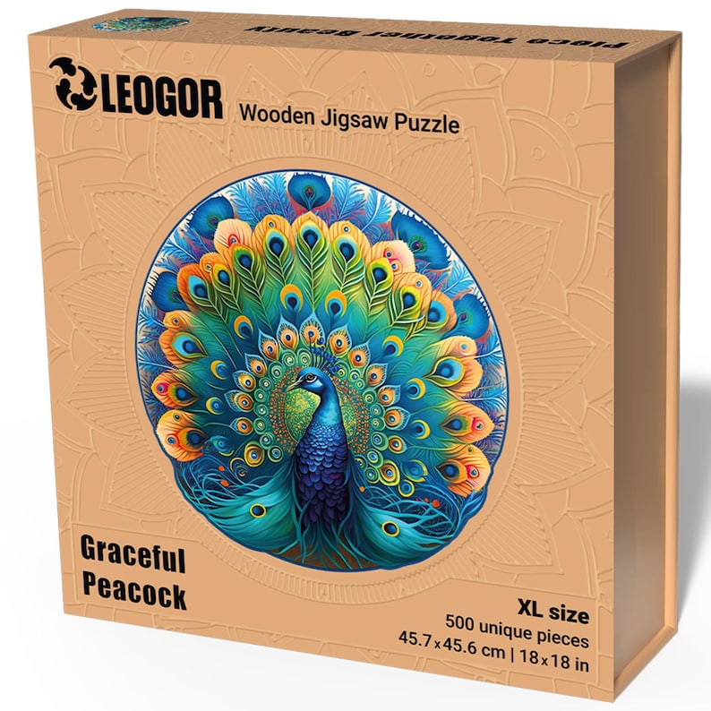 Extra-Thick 5mm Wooden Puzzle for Adults – 500 Pieces | Wood Puzzles Adult with Unique Hand-Shaped Pieces, Graceful Peacock