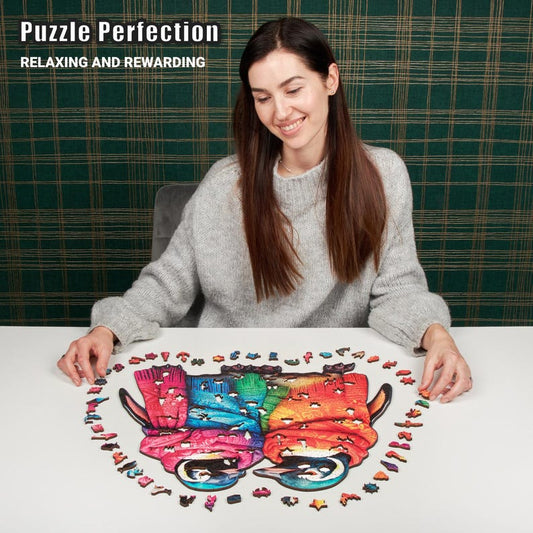 Extra-Thick 5mm Wooden Puzzle for Adults – 500 Pieces | Wood Puzzles Adult with Unique Hand-Shaped Pieces, Penguins Arctic Charm