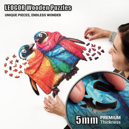 Extra-Thick 5mm Wooden Puzzle for Adults – 500 Pieces | Wood Puzzles Adult with Unique Hand-Shaped Pieces, Penguins Arctic Charm