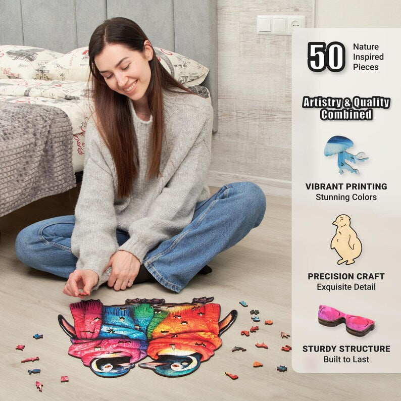 Extra-Thick 5mm Wooden Puzzle for Adults – 500 Pieces | Wood Puzzles Adult with Unique Hand-Shaped Pieces, Penguins Arctic Charm