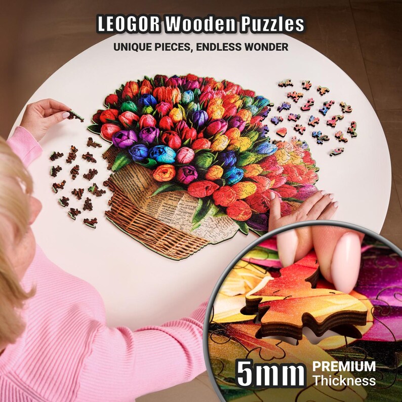 Extra-Thick 5mm Wooden Puzzle for Adults – 500 Pieces | Wood Puzzles Adult with Unique Hand-Shaped Pieces, Flower Radiance