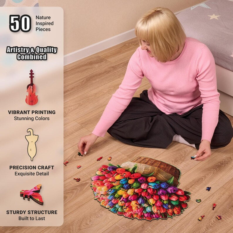 Extra-Thick 5mm Wooden Puzzle for Adults – 500 Pieces | Wood Puzzles Adult with Unique Hand-Shaped Pieces, Flower Radiance