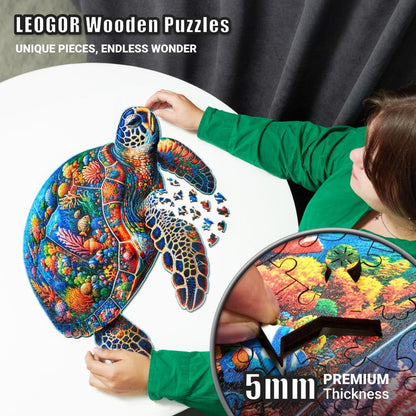 Extra-Thick 5mm Wooden Puzzle for Adults – 500 Pieces | Wood Puzzles Adult with Unique Hand-Shaped Pieces, Sea Turtle Voyage