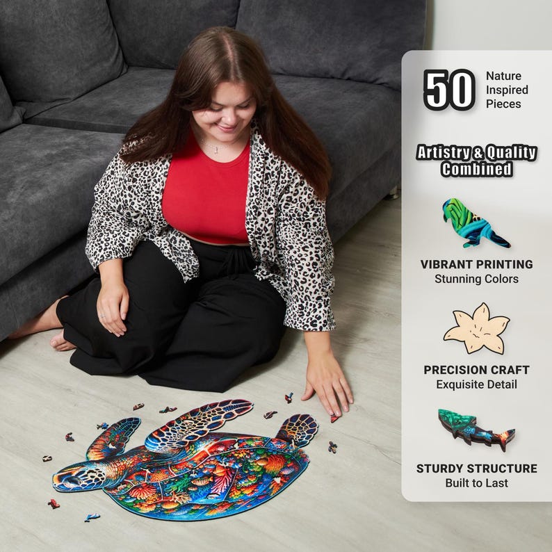 Extra-Thick 5mm Wooden Puzzle for Adults – 500 Pieces | Wood Puzzles Adult with Unique Hand-Shaped Pieces, Sea Turtle Voyage