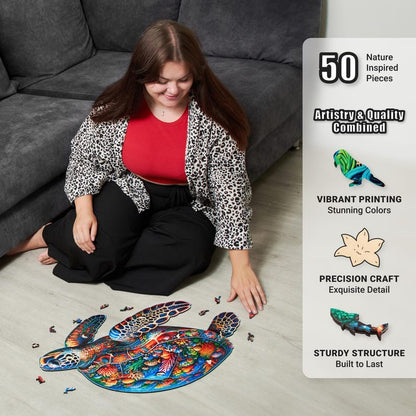 Extra-Thick 5mm Wooden Puzzle for Adults – 500 Pieces | Wood Puzzles Adult with Unique Hand-Shaped Pieces, Sea Turtle Voyage