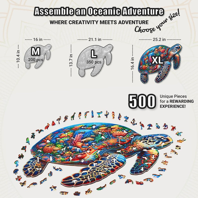 Extra-Thick 5mm Wooden Puzzle for Adults – 500 Pieces | Wood Puzzles Adult with Unique Hand-Shaped Pieces, Sea Turtle Voyage