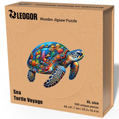 Extra-Thick 5mm Wooden Puzzle for Adults – 500 Pieces | Wood Puzzles Adult with Unique Hand-Shaped Pieces, Sea Turtle Voyage