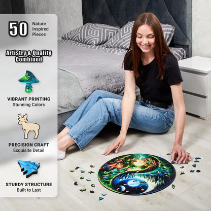 Extra-Thick 5mm Wooden Puzzle for Adults – 500 Pieces Wood Puzzles Adult with Unique Hand-Shaped Pieces, Yin Yang Nature's Balance