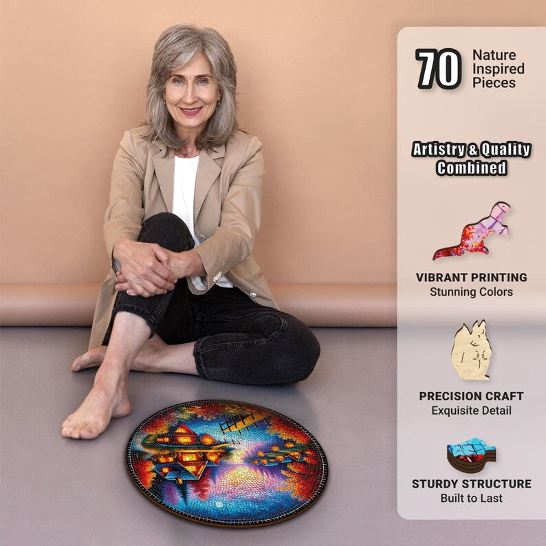 Extra-Thick 5mm Wooden Puzzle for Adults – 500 Pieces | Wood Puzzles Adult with Unique Hand-Shaped Pieces, Mirror Lake Twilight