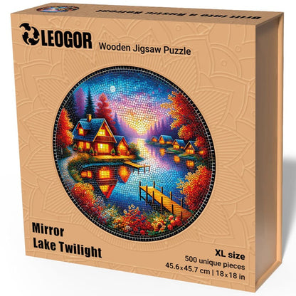Extra-Thick 5mm Wooden Puzzle for Adults – 500 Pieces | Wood Puzzles Adult with Unique Hand-Shaped Pieces, Mirror Lake Twilight