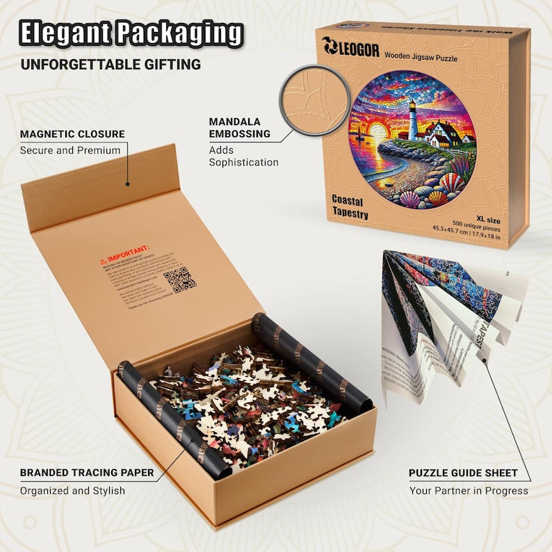 Extra-Thick 5mm Wooden Puzzle for Adults – 500 Pieces | Wood Puzzles Adult with Unique Hand-Shaped Pieces, Coastal Tapestry