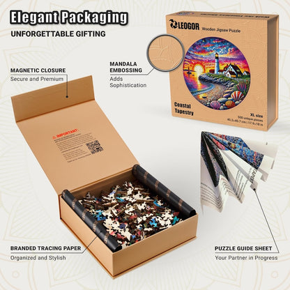 Extra-Thick 5mm Wooden Puzzle for Adults – 500 Pieces | Wood Puzzles Adult with Unique Hand-Shaped Pieces, Coastal Tapestry