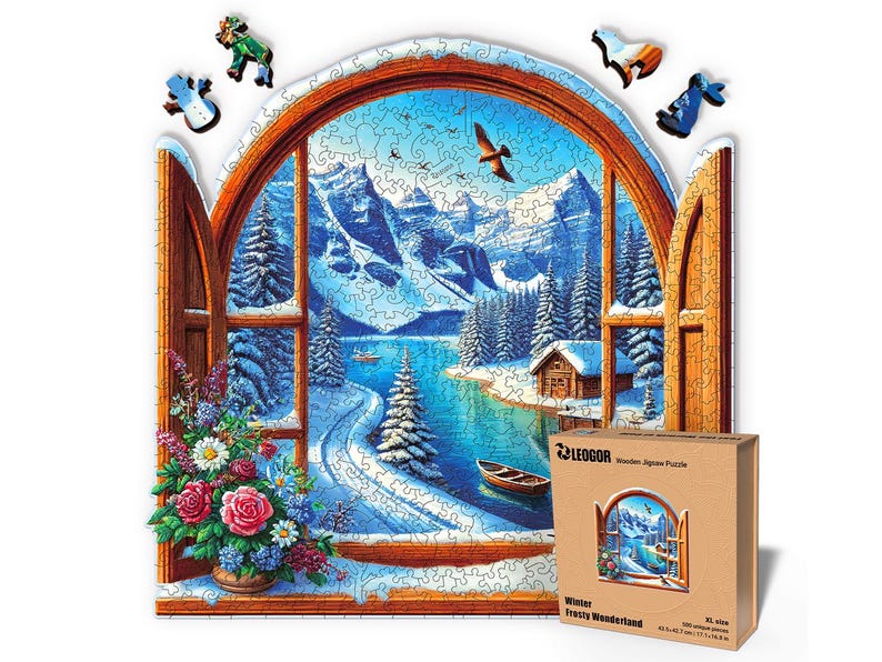 Extra-Thick 5mm Wooden Puzzle for Adults – 500 Piece | Wood Puzzles Adult with Unique Hand-Shaped Pieces, Winter Frosty Wonderland