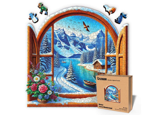 Extra-Thick 5mm Wooden Puzzle for Adults – 500 Piece | Wood Puzzles Adult with Unique Hand-Shaped Pieces, Winter Frosty Wonderland