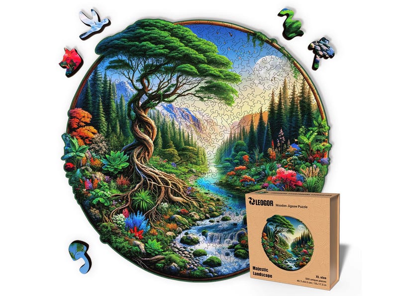 Extra-Thick 5mm Wooden Puzzle for Adults – 500 Pieces | Wood Puzzles Adult with Unique Hand-Shaped Pieces, Majestic Landscape