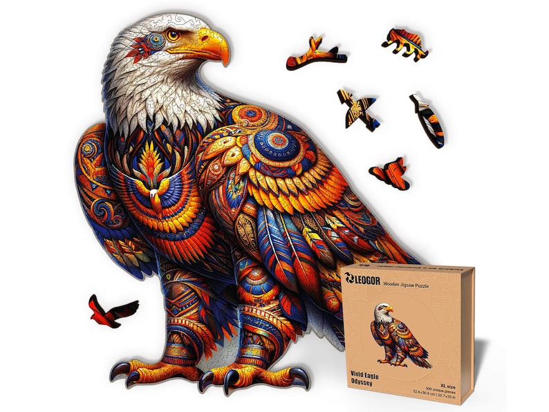 Extra-Thick 5mm Wooden Puzzle for Adults – 500 Pieces | Wood Puzzles Adult with Unique Hand-Shaped Pieces, Vivid Eagle Odyssey