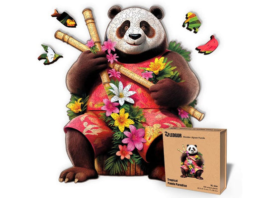 Extra-Thick 5mm Wooden Puzzle for Adults – 200, 350, 500 Pieces | Wood Puzzles Adult with Unique Hand-Shaped Pieces, Tropical Panda Paradise