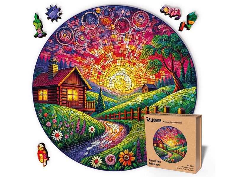 Extra-Thick 5mm Wooden Puzzle for Adults – 500 Pieces | Wood Puzzles Adult with Unique Hand-Shaped Pieces, Countryside Brilliance