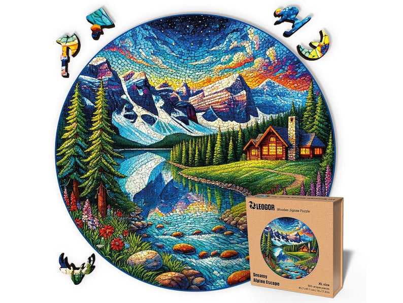 Extra-Thick 5mm Wooden Puzzle for Adults – 500 Pieces | Wood Puzzles Adult with Unique Hand-Shaped Pieces, Dreamy Alpine Escape