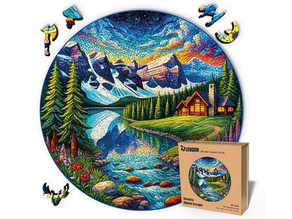 Extra-Thick 5mm Wooden Puzzle for Adults – 500 Pieces | Wood Puzzles Adult with Unique Hand-Shaped Pieces, Dreamy Alpine Escape