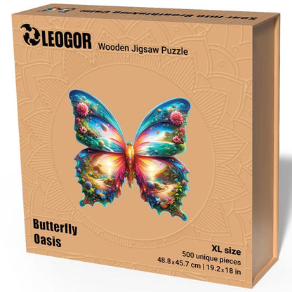 Extra-Thick 5mm Wooden Puzzle for Adults – 500 Pieces | Wood Puzzles Adult with Unique Hand-Shaped Pieces, Butterfly Oasis