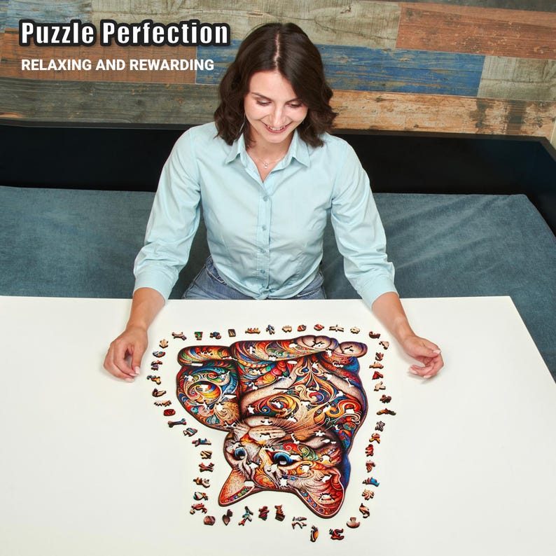 Extra-Thick 5mm Wooden Puzzle for Adults – 500 Pieces | Wood Puzzles Adult with Unique Hand-Shaped Pieces, Whiskered Cat Mosaic