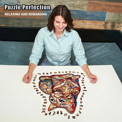 Extra-Thick 5mm Wooden Puzzle for Adults – 500 Pieces | Wood Puzzles Adult with Unique Hand-Shaped Pieces, Whiskered Cat Mosaic
