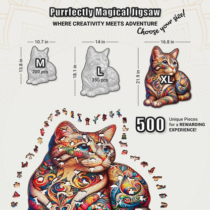 Extra-Thick 5mm Wooden Puzzle for Adults – 500 Pieces | Wood Puzzles Adult with Unique Hand-Shaped Pieces, Whiskered Cat Mosaic