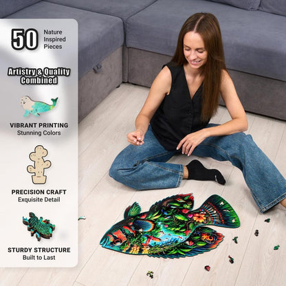 Extra-Thick 5mm Wooden Puzzle for Adults – 500 Pieces | Wood Puzzles Adult with Unique Hand-Shaped Pieces, Fish Fantasia