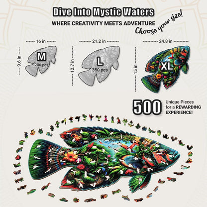 Extra-Thick 5mm Wooden Puzzle for Adults – 500 Pieces | Wood Puzzles Adult with Unique Hand-Shaped Pieces, Fish Fantasia