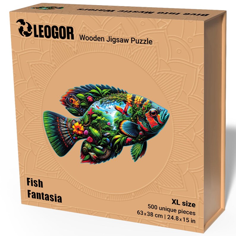 Extra-Thick 5mm Wooden Puzzle for Adults – 500 Pieces | Wood Puzzles Adult with Unique Hand-Shaped Pieces, Fish Fantasia