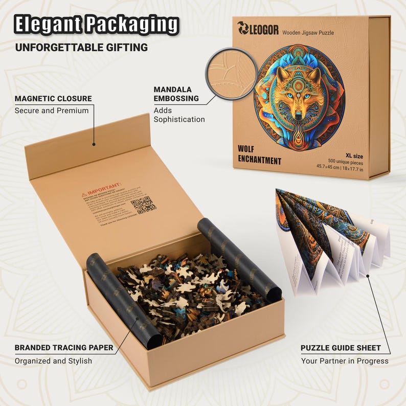 Extra-Thick 5mm Wooden Puzzle for Adults – 500 Pieces | Wood Puzzles Adult with Unique Hand-Shaped Pieces, Wolf Enchantment