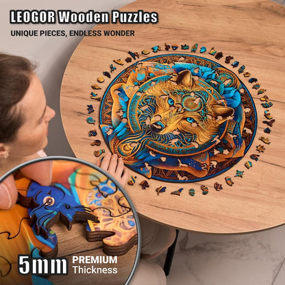 Extra-Thick 5mm Wooden Puzzle for Adults – 500 Pieces | Wood Puzzles Adult with Unique Hand-Shaped Pieces, Wolf Enchantment