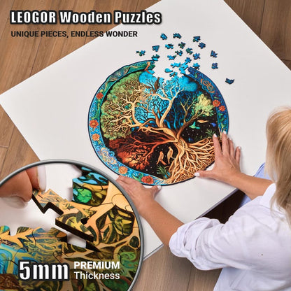 Extra-Thick 5mm Wooden Puzzle for Adults – 500 Pieces | Wood Puzzles Adult with Unique Hand-Shaped Pieces, Eternal Tree of Life