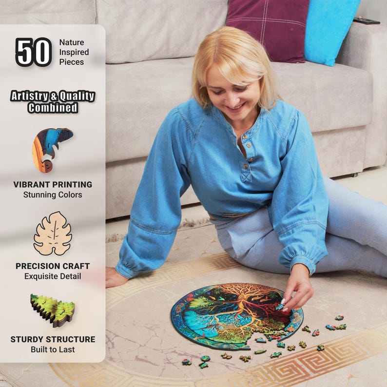 Extra-Thick 5mm Wooden Puzzle for Adults – 500 Pieces | Wood Puzzles Adult with Unique Hand-Shaped Pieces, Eternal Tree of Life