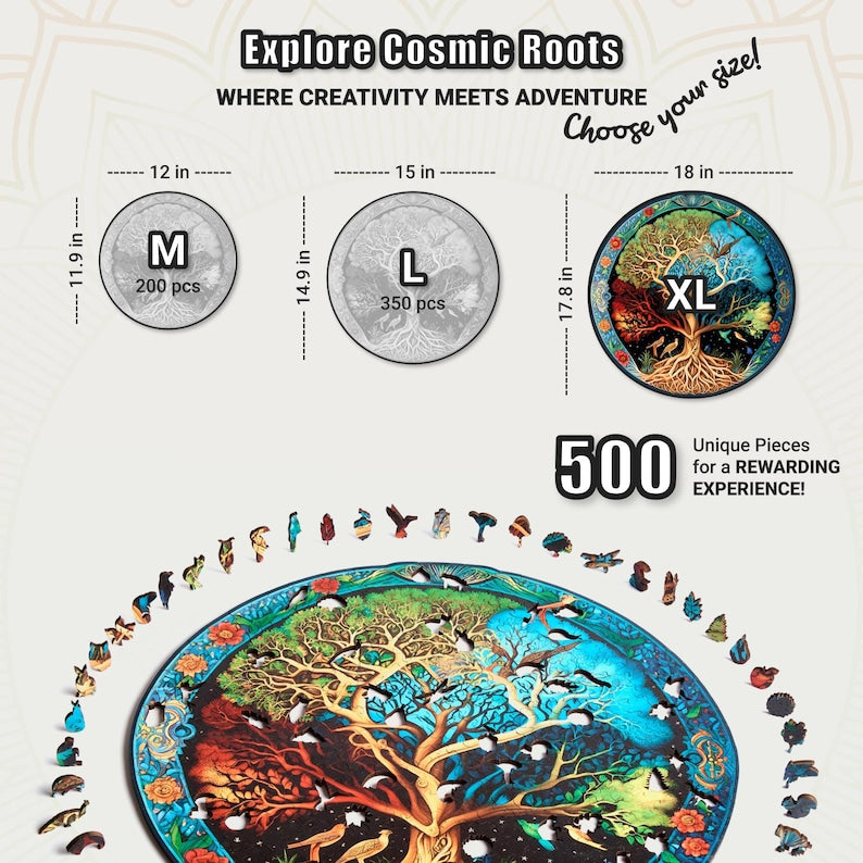 Extra-Thick 5mm Wooden Puzzle for Adults – 500 Pieces | Wood Puzzles Adult with Unique Hand-Shaped Pieces, Eternal Tree of Life