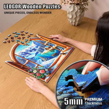 Extra-Thick 5mm Wooden Puzzle for Adults – 500 Piece | Wood Puzzles Adult with Unique Hand-Shaped Pieces, Winter Frosty Wonderland