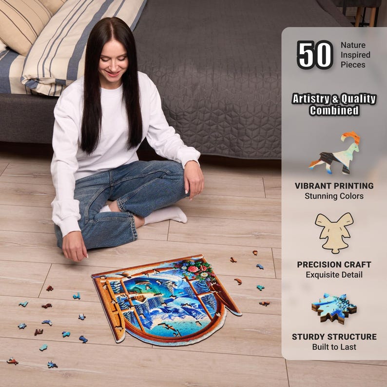 Extra-Thick 5mm Wooden Puzzle for Adults – 500 Piece | Wood Puzzles Adult with Unique Hand-Shaped Pieces, Winter Frosty Wonderland