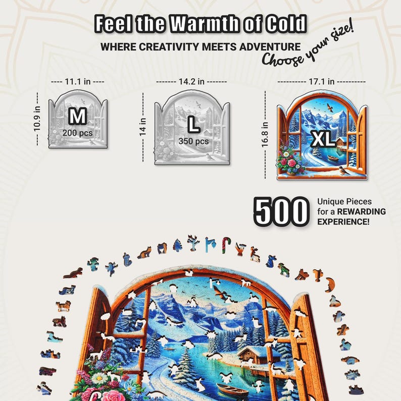 Extra-Thick 5mm Wooden Puzzle for Adults – 500 Piece | Wood Puzzles Adult with Unique Hand-Shaped Pieces, Winter Frosty Wonderland