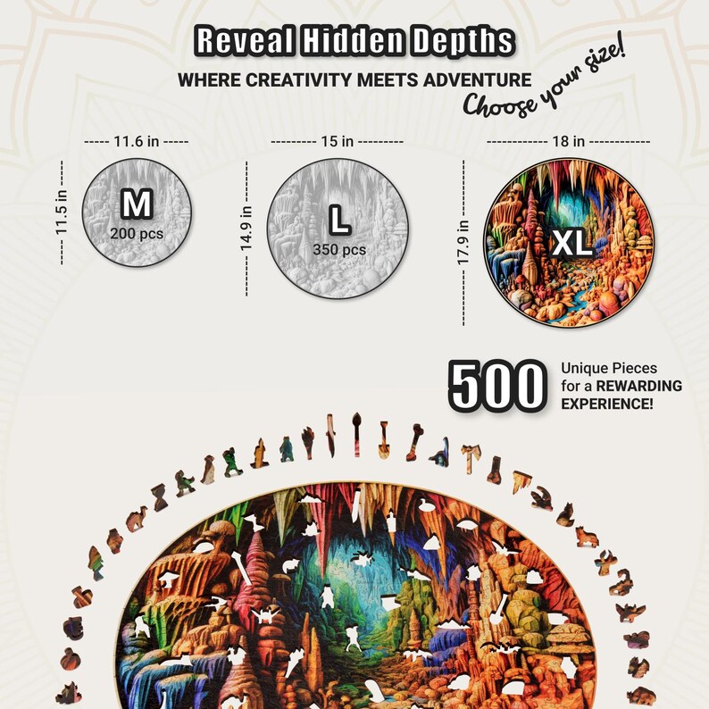 Extra-Thick 5mm Wooden Puzzle for Adults – 500 Pieces | Wood Puzzles Adult with Unique Hand-Shaped Pieces, Cavernous Spectrum