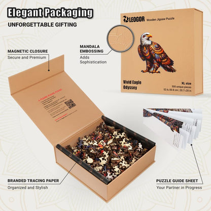 Extra-Thick 5mm Wooden Puzzle for Adults – 500 Pieces | Wood Puzzles Adult with Unique Hand-Shaped Pieces, Vivid Eagle Odyssey