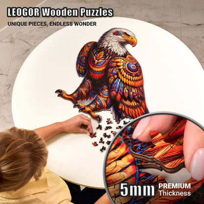 Extra-Thick 5mm Wooden Puzzle for Adults – 500 Pieces | Wood Puzzles Adult with Unique Hand-Shaped Pieces, Vivid Eagle Odyssey