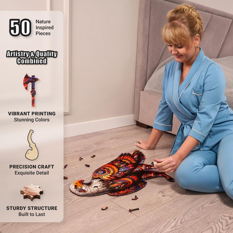 Extra-Thick 5mm Wooden Puzzle for Adults – 500 Pieces | Wood Puzzles Adult with Unique Hand-Shaped Pieces, Vivid Eagle Odyssey