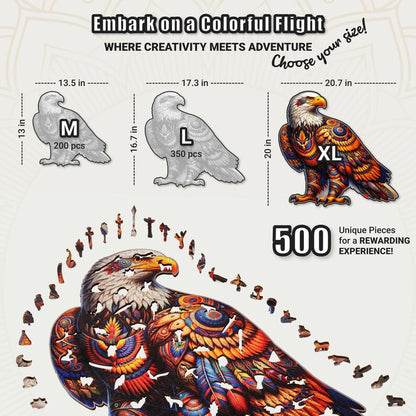Extra-Thick 5mm Wooden Puzzle for Adults – 500 Pieces | Wood Puzzles Adult with Unique Hand-Shaped Pieces, Vivid Eagle Odyssey