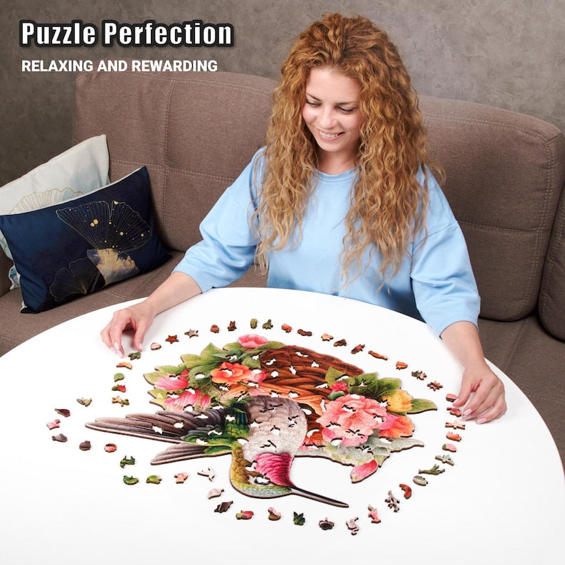 Extra-Thick 5mm Wooden Puzzle for Adults – 500 Pieces | Wood Puzzles Adult with Unique Hand-Shaped Pieces, Glorious Hummingbird
