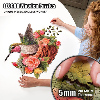 Extra-Thick 5mm Wooden Puzzle for Adults – 500 Pieces | Wood Puzzles Adult with Unique Hand-Shaped Pieces, Glorious Hummingbird