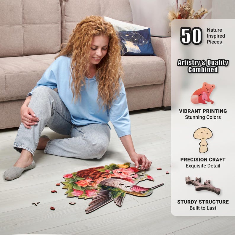 Extra-Thick 5mm Wooden Puzzle for Adults – 500 Pieces | Wood Puzzles Adult with Unique Hand-Shaped Pieces, Glorious Hummingbird