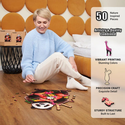 Extra-Thick 5mm Wooden Puzzle for Adults – 200, 350, 500 Pieces | Wood Puzzles Adult with Unique Hand-Shaped Pieces, Tropical Panda Paradise