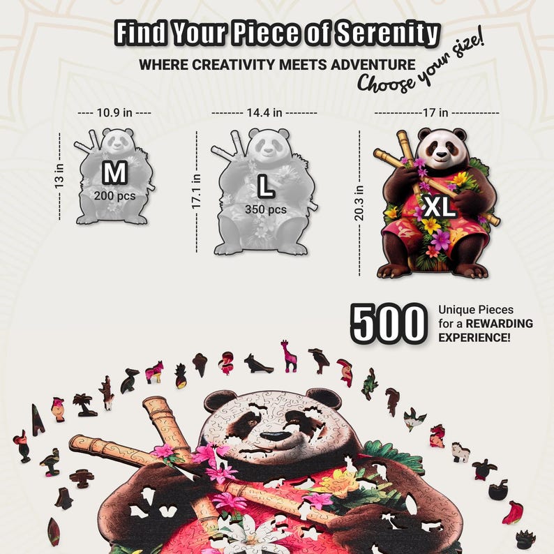 Extra-Thick 5mm Wooden Puzzle for Adults – 200, 350, 500 Pieces | Wood Puzzles Adult with Unique Hand-Shaped Pieces, Tropical Panda Paradise