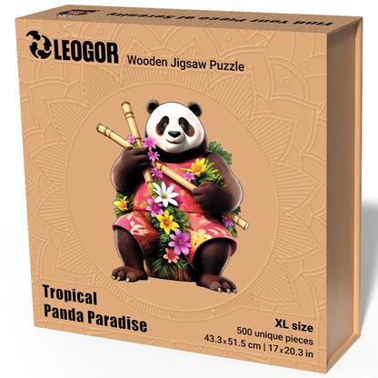 Extra-Thick 5mm Wooden Puzzle for Adults – 200, 350, 500 Pieces | Wood Puzzles Adult with Unique Hand-Shaped Pieces, Tropical Panda Paradise